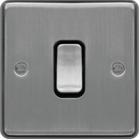 Show details for  20A Double Pole Switch, 1 Gang, Brushed Steel, Black Trim, Sollysta Range