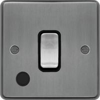 Show details for  20A Double Pole Switch with Flex Outlet, 1 Gang, Brushed Steel, Black Trim, Sollysta Range