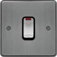 Show details for  20A Double Pole Switch with LED Indicator, 1 Gang, Brushed Steel, Black Trim, Sollysta Range