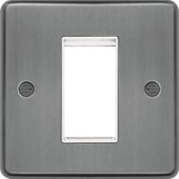 Show details for  Euro Frontplate, 1 Gang, Brushed Steel, White Trim, Sollysta Range