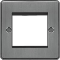 Show details for  Euro Frontplate, 2 Gang, Brushed Steel, Black Trim, Sollysta Range