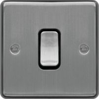 Show details for Intermediate Switch, 1 Gang, Brushed Steel, Black Trim, Sollysta Range