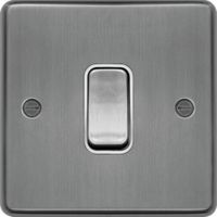 Show details for Intermediate Switch, 1 Gang, Brushed Steel, White Trim, Sollysta Range