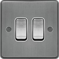 Show details for  10AX 2 Way Switch, 2 Gang, Brushed Steel