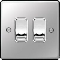 Show details for  10AX 2 Way Wall Switch, 2 Gang, Polished Steel, White Trim, Sollysta Range