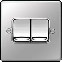 Show details for  10AX 2 Way Wide Rocker Switch, 2 Gang, Polished Steel