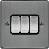 Show details for  10AX 2 Way Switch, 3 Gang, Brushed Steel