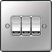 Show details for  10AX 2 Way Switch, 3 Gang, Polished Steel