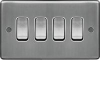 Show details for 10AX 2 Way Wall Switch, 4 Gang, Brushed Steel, White Trim, Sollysta Range