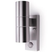 Show details for  Coral Up/Down Wall Light with PIR Sensor, GU10, 100°, 6m, IP44, Stainless Steel