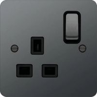 Show details for  Double Pole Switched Socket, 1 Gang, Black Nickel