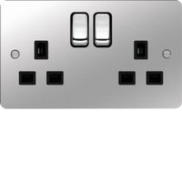 Show details for 13A Double Pole Switched Socket, 2 Gang, Polished Steel, Black Trim, Sollysta Range