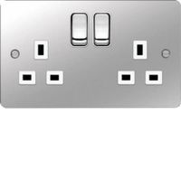 Show details for 13A Double Pole Switched Socket, 2 Gang, Polished Steel, White Trim, Sollysta Range