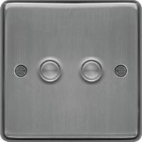 Show details for  250W Dimmer Switch, 2 Gang, Brushed Steel