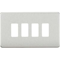 Show details for  Screwless Grid Faceplate, 4 Gang, Brushed Chrome