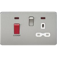 Show details for  45A Double Pole Switch and Switched Socket with Neons, 2 Gang, Brushed Chrome, White Insert, Screwless Range