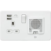 Show details for  13A Socket, USB Chargers and Bluetooth Speaker, 2 Gang, Matt White
