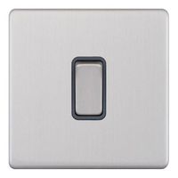 Show details for  10A 2 Way Plate Switch, 1 Gang, Satin Chrome, Grey Trim