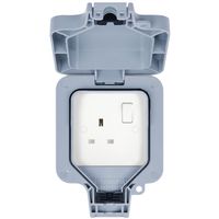 Show details for  Weatherproof 13A Double Pole Switched Socket, 1 Gang, Grey, IP66, Hurricane Range