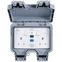 Show details for  Weatherproof 13A Double Pole RCD Protected Switched Socket, 2 Gang, Grey, IP66, Hurricane Range