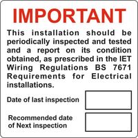 Show details for  Important Periodic Inspection Label - (Pack of 5 SAV) 75 x 75mm