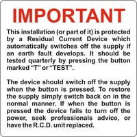 Show details for  Important RCD Test Label - (Pack of 5 SAV) 75 x 75mm