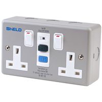 Show details for  Metal Clad 13A Switched RCD Socket, 2 Gang, Grey, White Insert, SNE3 Range
