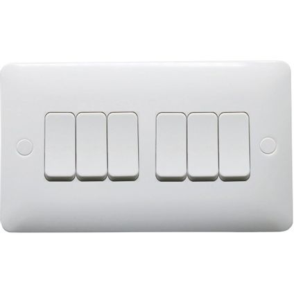 10A 2 Way Light Switch, 6 Gang, White, Modern Range