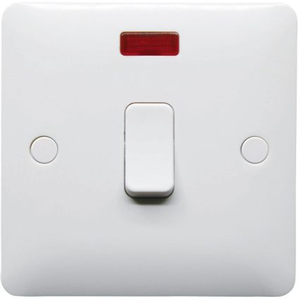20A Double Pole Switch with Neon Indicator, 1 Gang, White, Modern Range