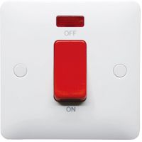 Show details for  45A Double Pole Cooker Switch with Red Rocker and Neon, 1 Gang, White, Modern Range