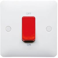 Show details for  45A Double Pole Cooker Switch with Red Rocker, 1 Gang, White, Modern Range