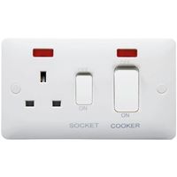 Show details for  45A Double Pole Cooker Control Unit with Switched Socket and Neon, 2 Gang, White, Modern Range