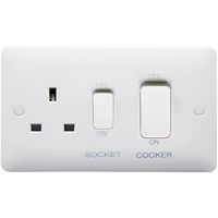 Show details for  45A Double Pole Cooker Control Unit with Switched Socket, 2 Gang, White, Modern Range