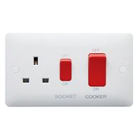 Show details for  45A DP Cooker Control Unit 13A Switched Socket Red Rockers White