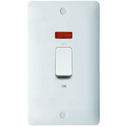 45A Double Pole Cooker Switch with Neon, 2 Gang, White, Modern Range