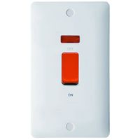Show details for  45A Double Pole Cooker Switch with Red Rocker and Neon, 2 Gang, White, Modern Range