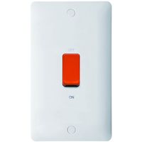 Show details for  45A Double Pole Cooker Switch with Red Rocker, 2 Gang, White, Modern Range