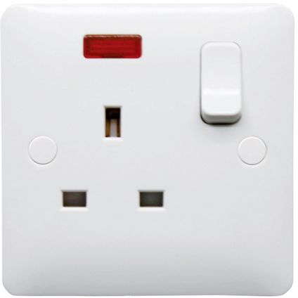 13A Double Pole Switched Socket with Neon, 1 Gang, White, Modern Range