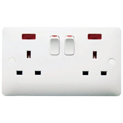 13A Double Pole Switched Socket with Neon, 2 Gang, White, Modern Range