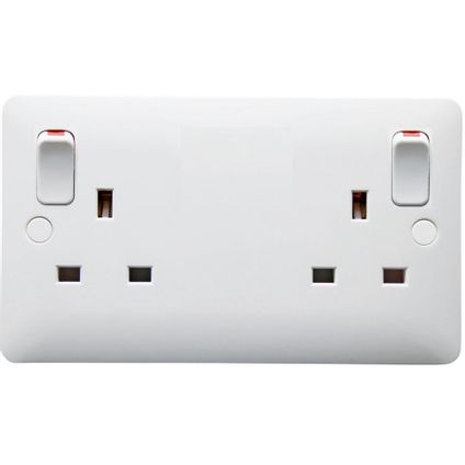 13A Double Pole Switched Socket, 2 Gang, White, Modern Range