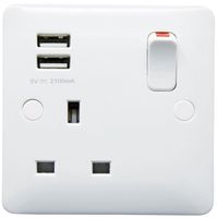 Show details for  13A Switched Socket with USB, 1 Gang, White, Modern Range
