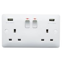 Show details for  2 Gang 13A Switched Socket White With Dual USB Charger (2.1mA)