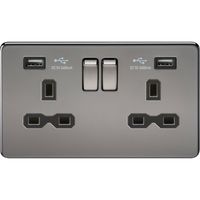 Show details for  13A Switched Socket with USB, 2 Gang, Black Nickel, Screwless Range