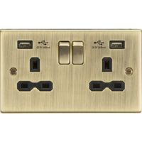 Show details for  13A Switched Socket with USB), 2 Gang, Antique Brass, Black Trim, Square Edge Range