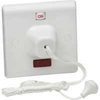 Show details for  45A Double Pole Pull Cord Switch with Neon, 1.7m, White, Square Edge Range