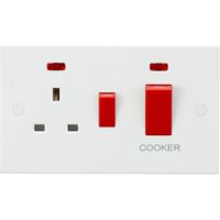 Show details for 45A Double Pole Switch and 13A Switched Socket with Neon, 2 Gang, White, Square Edge Range