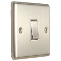 Show details for  10A 1 Gang 2 Way Switch - Satin Stainless/White