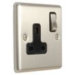 Show details for  13A Double Pole Switched Socket, 1 Gang, Satin Stainless, Black Trim, Enhance Range