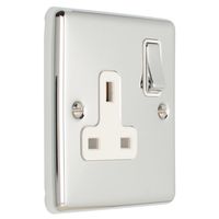 Show details for  13A 1 Gang DP Switched Socket - Polished Chrome/White Trim