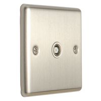 Show details for  TV Coaxial Socket, 1 Gang, Stainless Steel, White Trim, Enhance Range